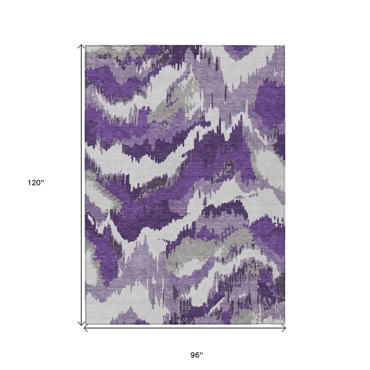 8' X 10' Purple Lavender And Gray Abstract Washable Indoor Outdoor Area Rug