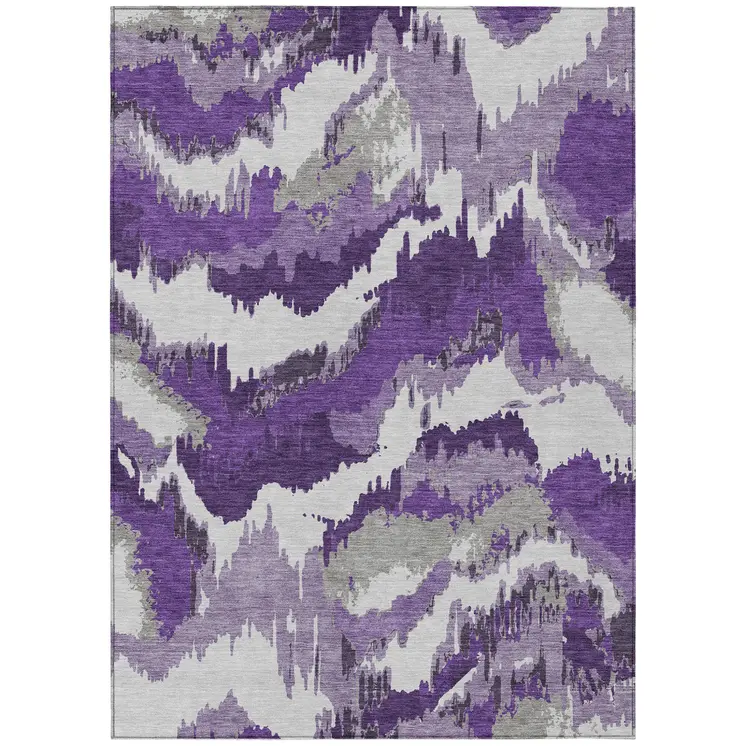 8' X 10' Purple Lavender And Gray Abstract Washable Indoor Outdoor Area Rug