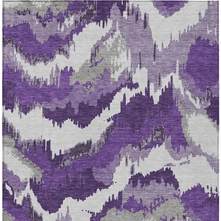 8' X 10' Purple Lavender And Gray Abstract Washable Indoor Outdoor Area Rug