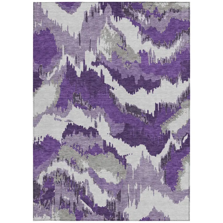 9' X 12' Purple Lavender And Gray Abstract Washable Indoor Outdoor Area Rug
