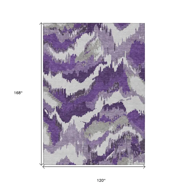 10' X 14' Purple Lavender And Gray Abstract Washable Indoor Outdoor Area Rug