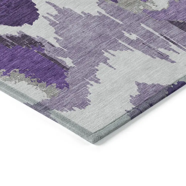10' X 14' Purple Lavender And Gray Abstract Washable Indoor Outdoor Area Rug