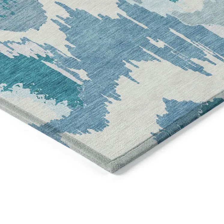 3' X 5' Teal Blue Sky Blue And Aqua Abstract Washable Indoor Outdoor Area Rug