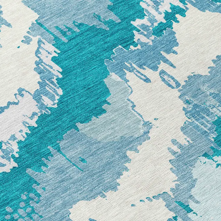 3' X 5' Teal Blue Sky Blue And Aqua Abstract Washable Indoor Outdoor Area Rug