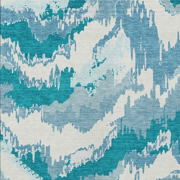 8' X 10' Teal Blue Sky Blue And Aqua Abstract Washable Indoor Outdoor Area Rug