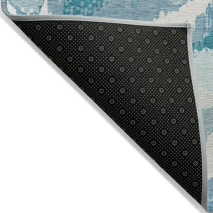 9' X 12' Teal Blue Sky Blue And Aqua Abstract Washable Indoor Outdoor Area Rug