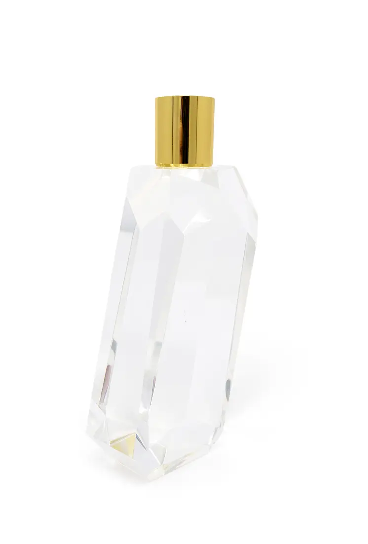 7" Clear And Gold Geo Faceted Crystal Tabletop Taper Candlestick