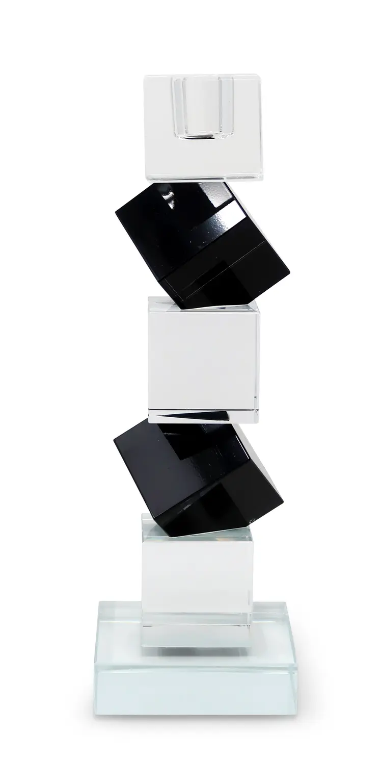 9" Black And Clear Crystal Tabletop Taper Candlestick