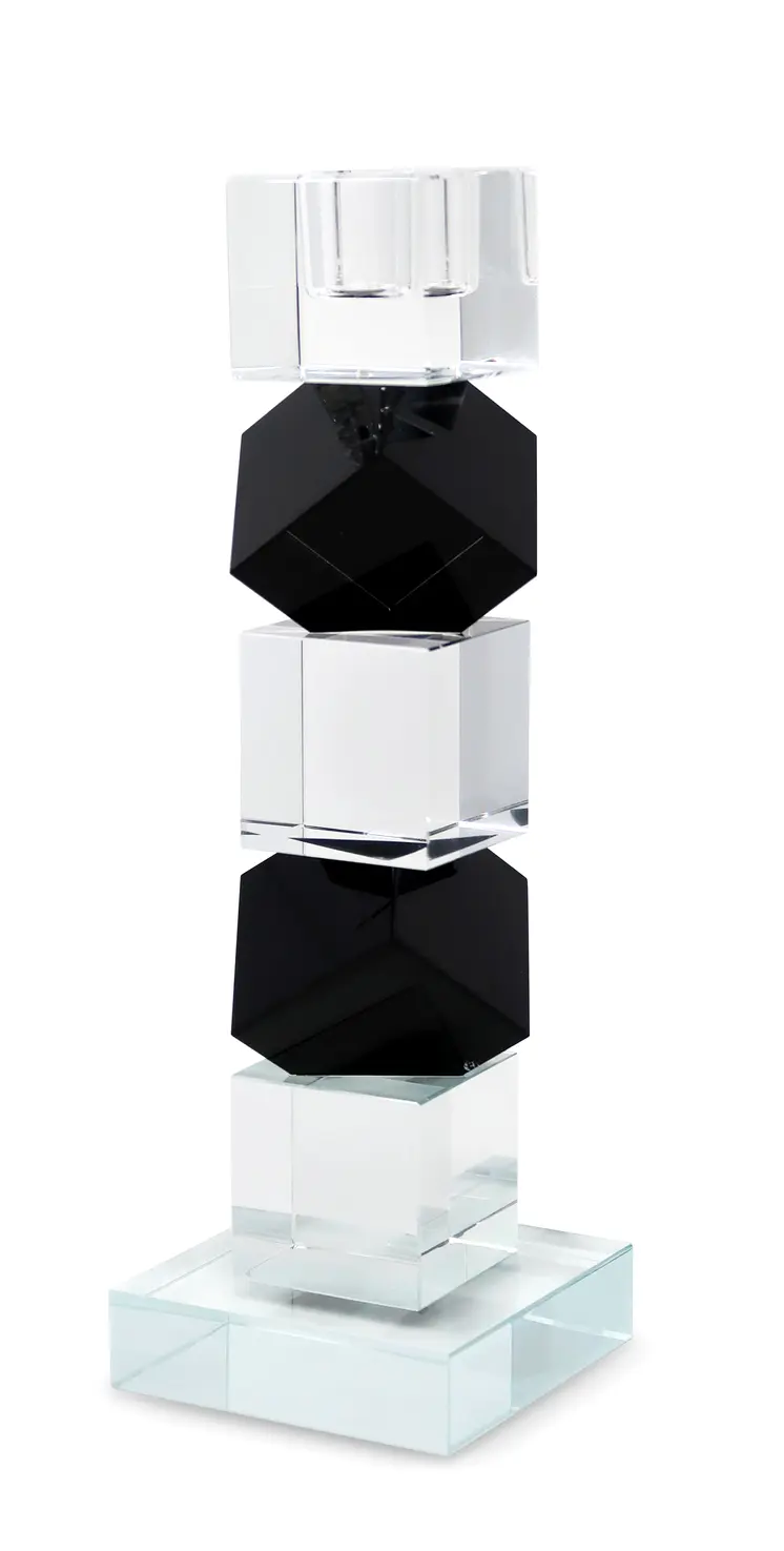 9" Black And Clear Crystal Tabletop Taper Candlestick
