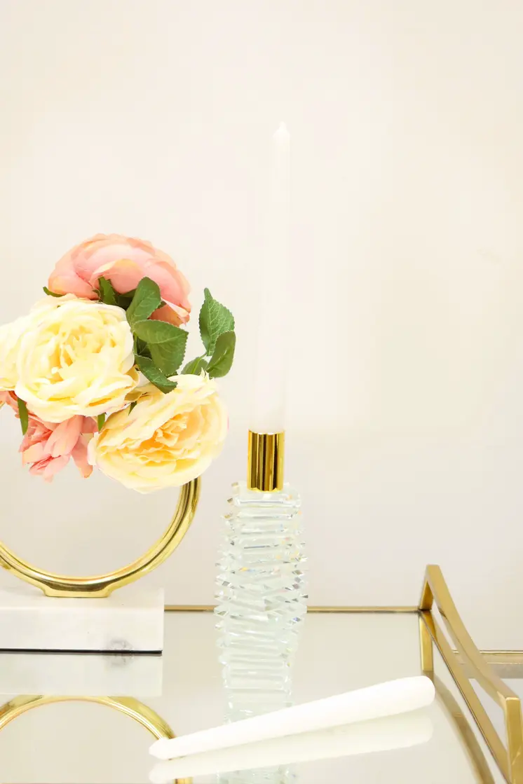 8" Clear And Gold Twisted Crystal Tabletop Taper Candlestick