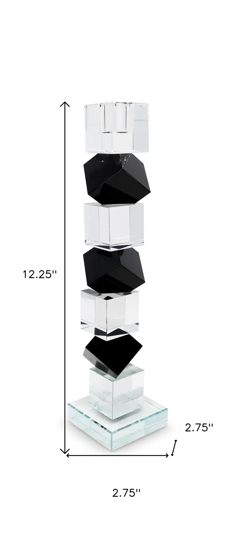 12" Black And Clear Crystal Tabletop Taper Candlestick