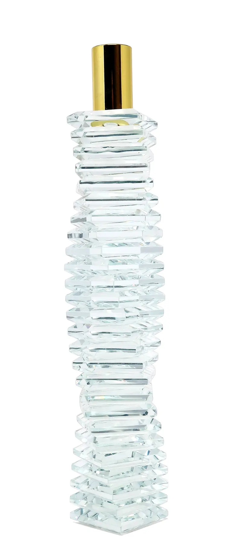 12" Clear And Gold Twisted Crystal Tabletop Taper Candlestick