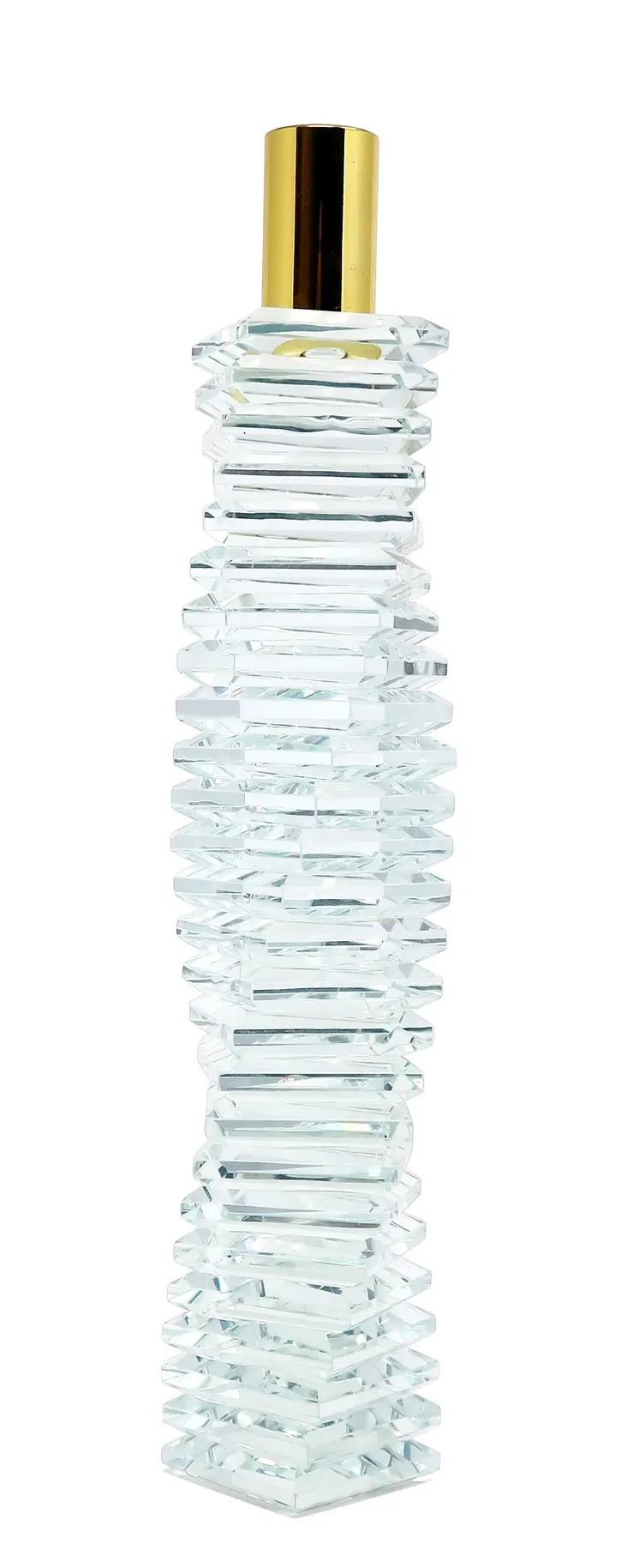 12" Clear And Gold Twisted Crystal Tabletop Taper Candlestick