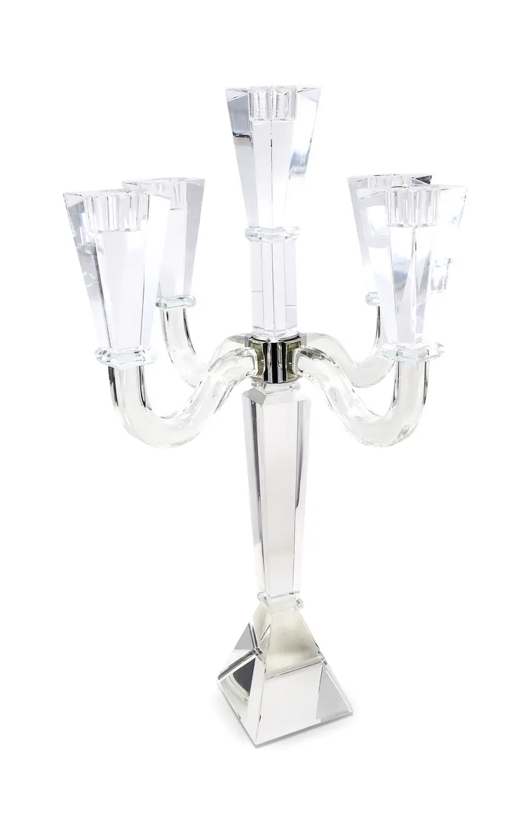 20" Clear Faceted Crystal Tabletop Candelabra Candle Holder