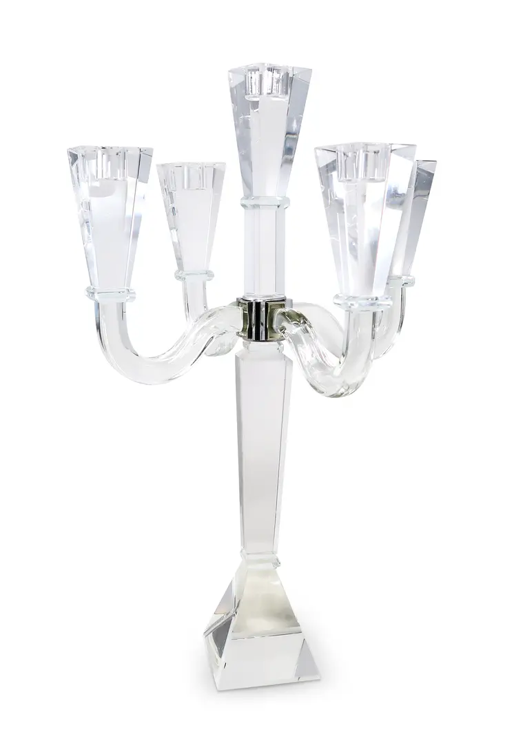 20" Clear Faceted Crystal Tabletop Candelabra Candle Holder