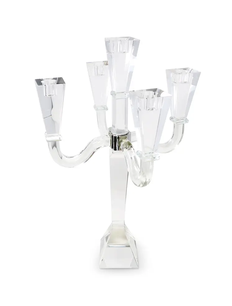 20" Clear Faceted Crystal Tabletop Candelabra Candle Holder