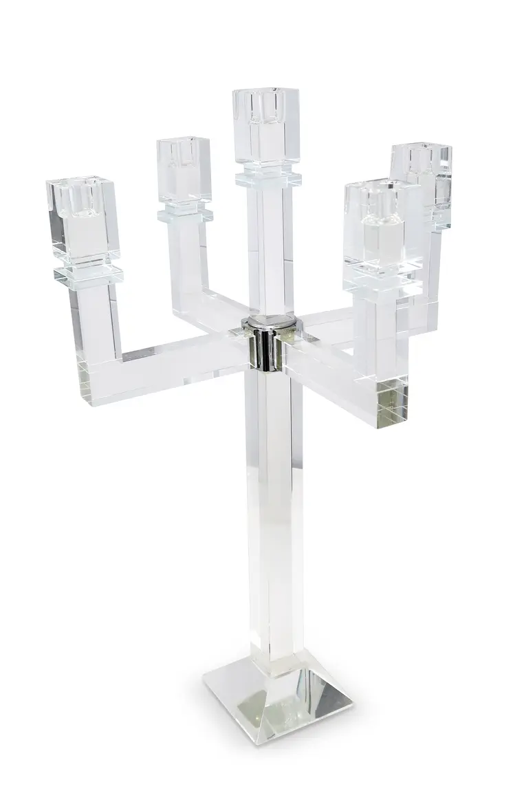 20" Clear Faceted Crystal Tabletop Candelabra Candle Holder