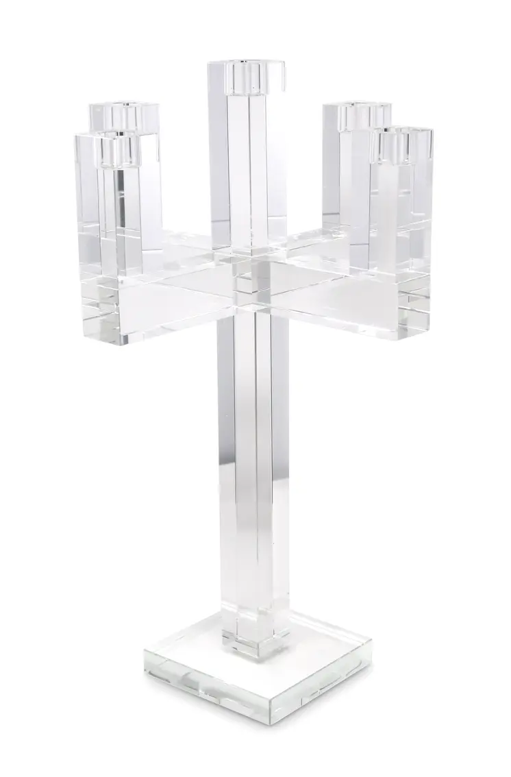 20" Clear Faceted Crystal Tabletop Candelabra Candle Holder