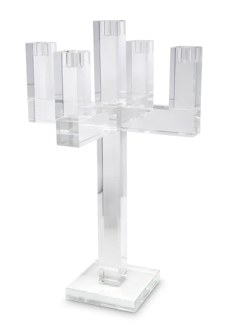 20" Clear Faceted Crystal Tabletop Candelabra Candle Holder