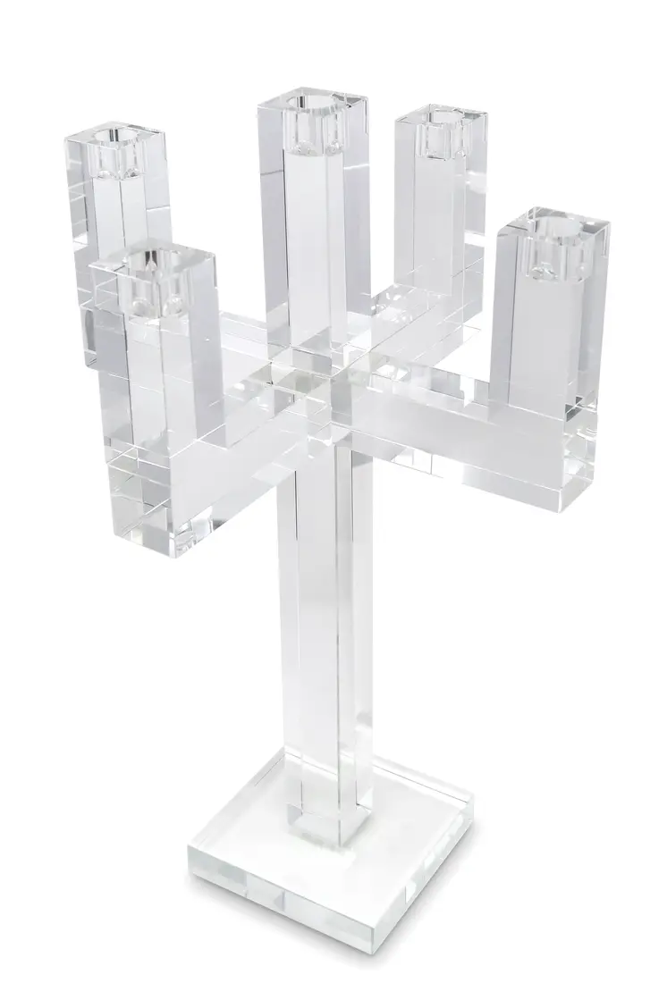 20" Clear Faceted Crystal Tabletop Candelabra Candle Holder