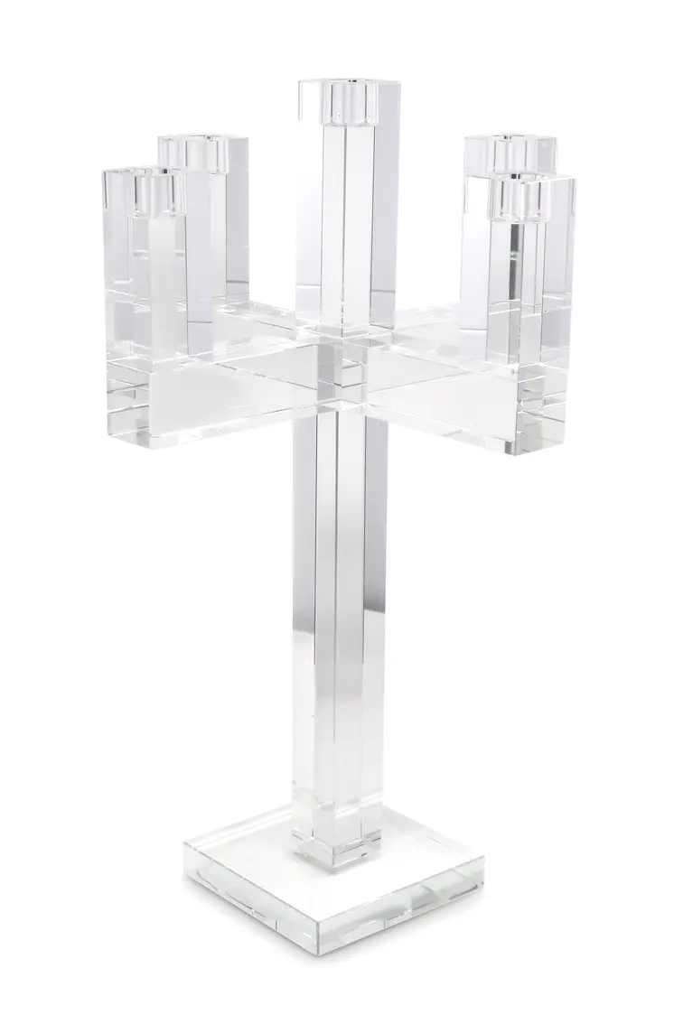 20" Clear Faceted Crystal Tabletop Candelabra Candle Holder