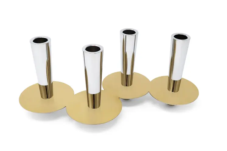 6" Silver And Gold Stainless Steel Tabletop Four Light Taper Candle Holder