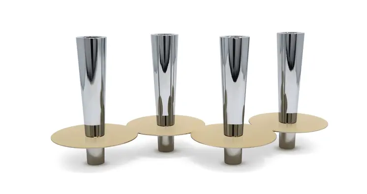 6" Silver And Gold Stainless Steel Tabletop Four Light Taper Candle Holder