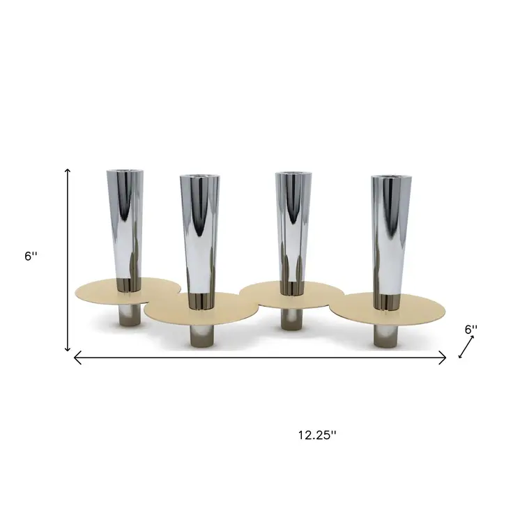 6" Silver And Gold Stainless Steel Tabletop Four Light Taper Candle Holder