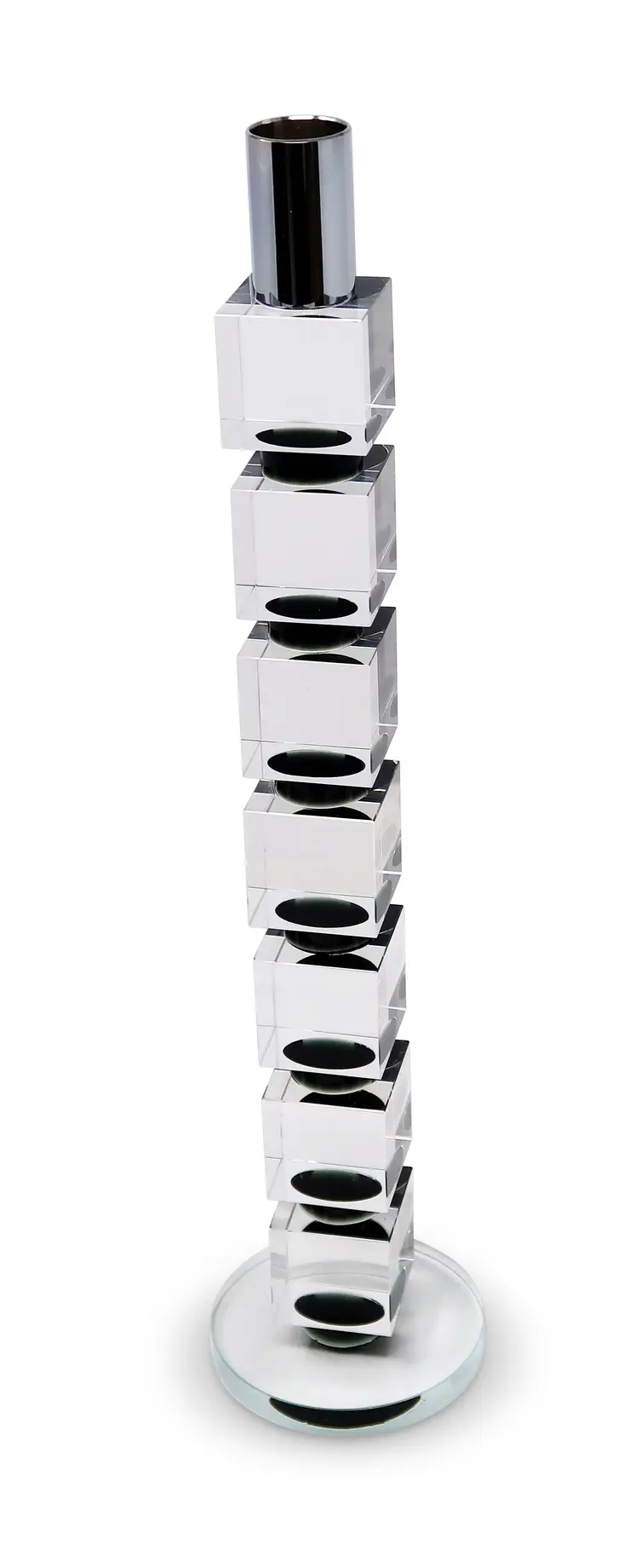 15" Silver Clear And Black Crystal Tabletop Taper Candlestick