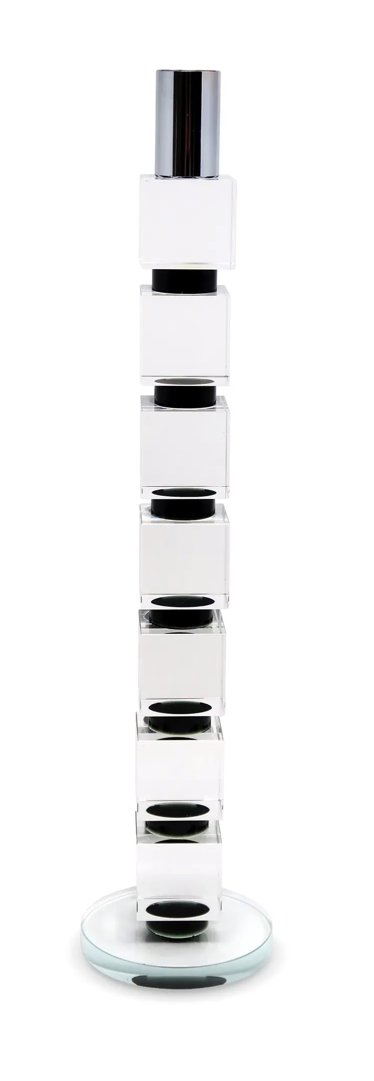 15" Silver Clear And Black Crystal Tabletop Taper Candlestick
