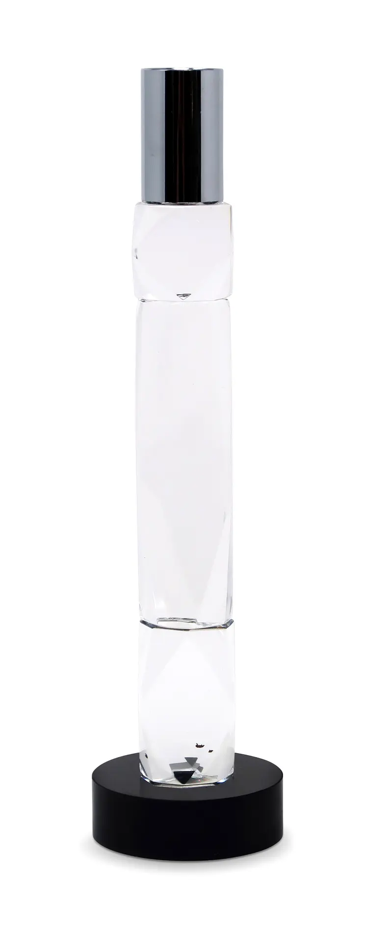 10" Silver Clear And Black Faceted Crystal Tabletop Taper Candlestick