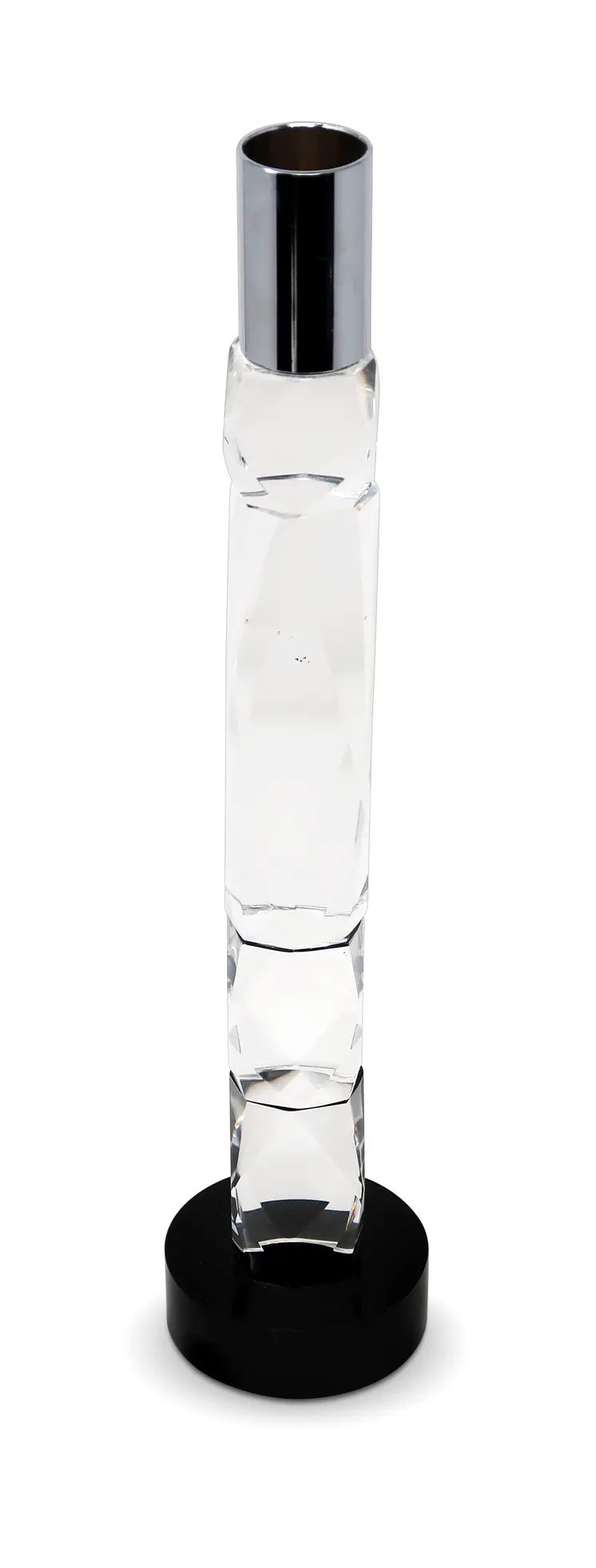 11" Silver Clear And Black Crystal Tabletop Taper Candlestick