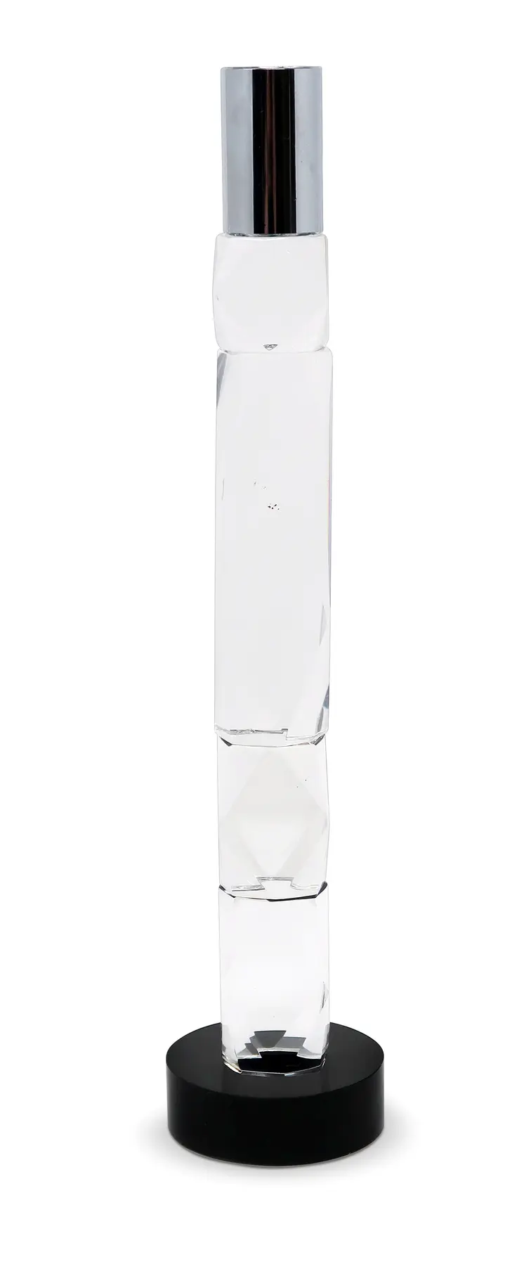11" Silver Clear And Black Crystal Tabletop Taper Candlestick