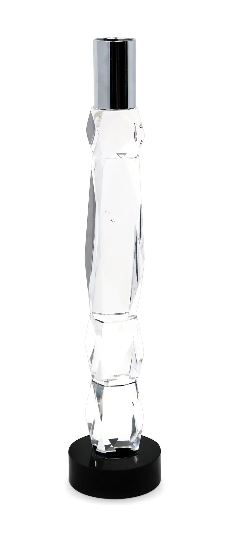 11" Silver Clear And Black Crystal Tabletop Taper Candlestick