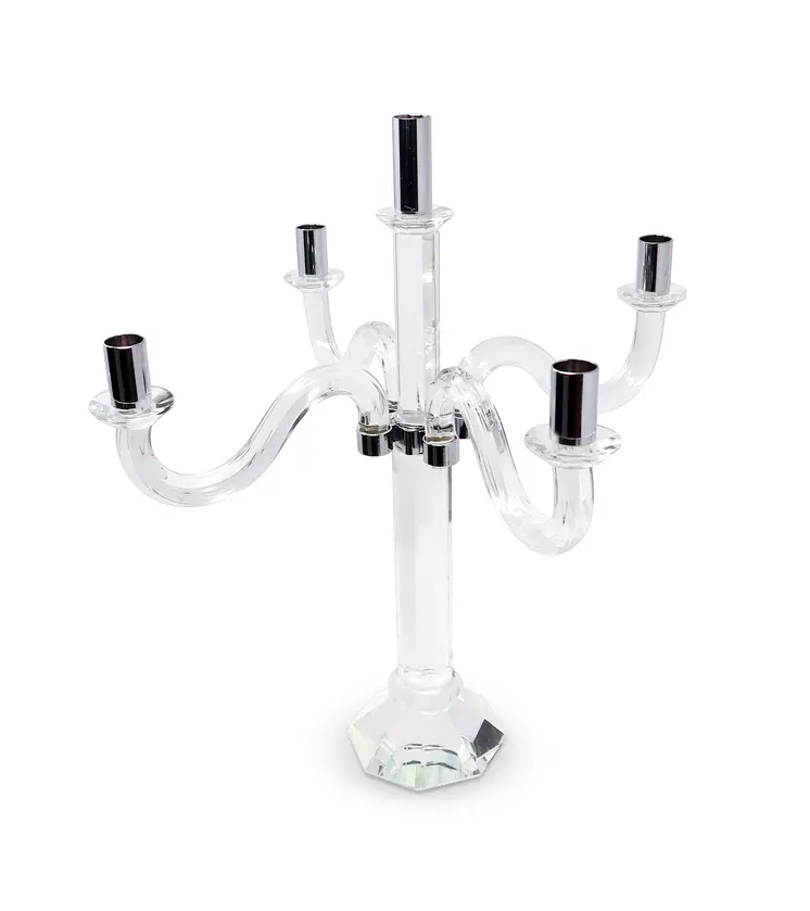 20" Clear And Silver Crystal Tabletop Candelabra Candle Holder