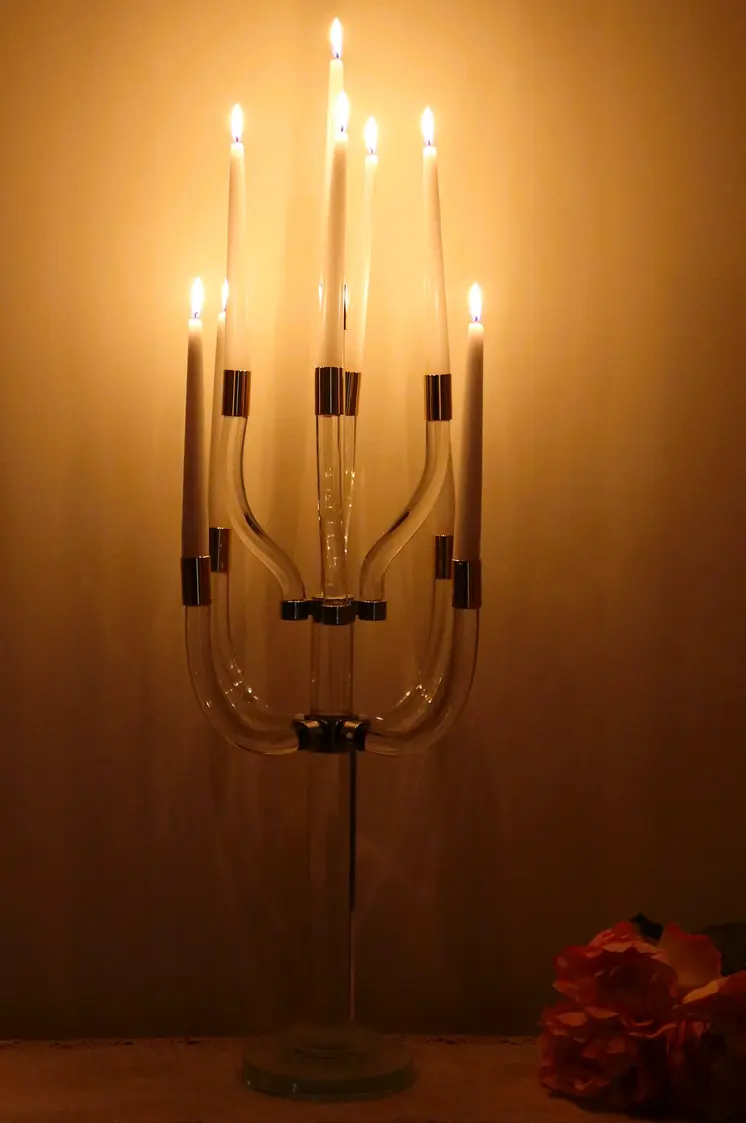 23" Clear And Silver Crystal Tabletop Candelabra Candle Holder