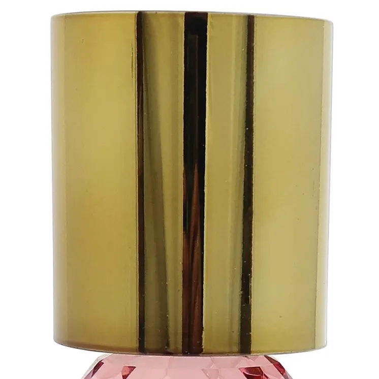 Set of Two Amber Gold And Pink Faceted Crystal Tabletop Taper Candlesticks