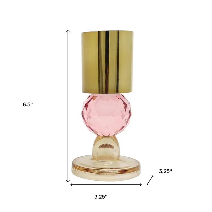 Set of Two Amber Gold And Pink Faceted Crystal Tabletop Taper Candlesticks