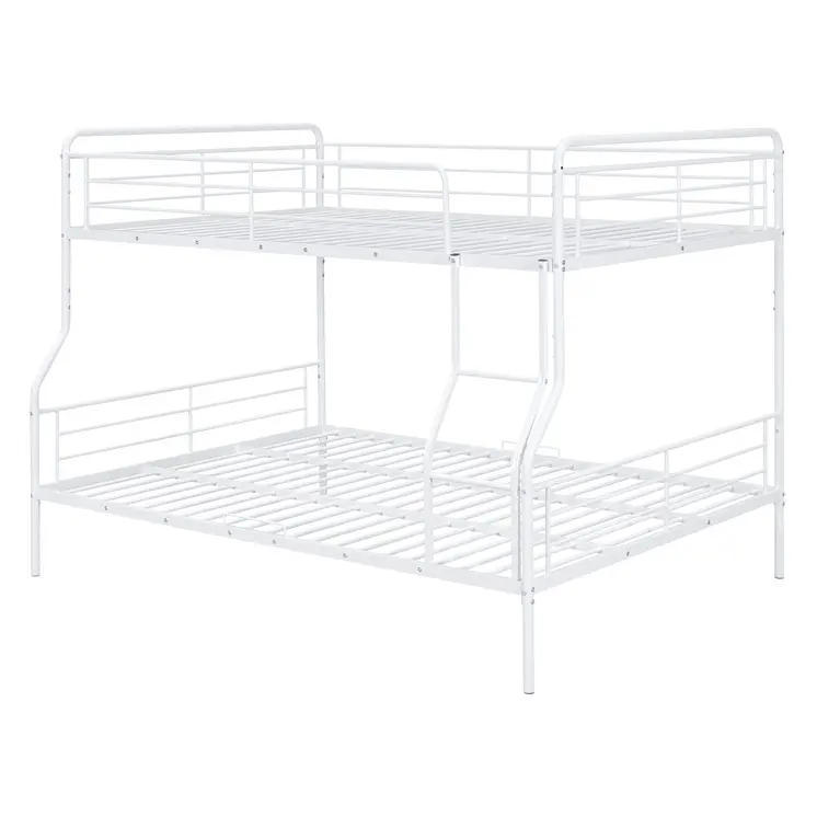White Full XL Over Queen Contemporary Metal Bunk Bed