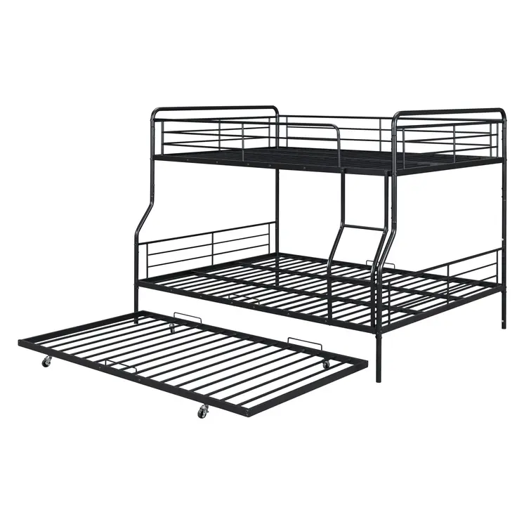 Black Full XL Over Queen Contemporary Metal Bunk Bed With Trundle