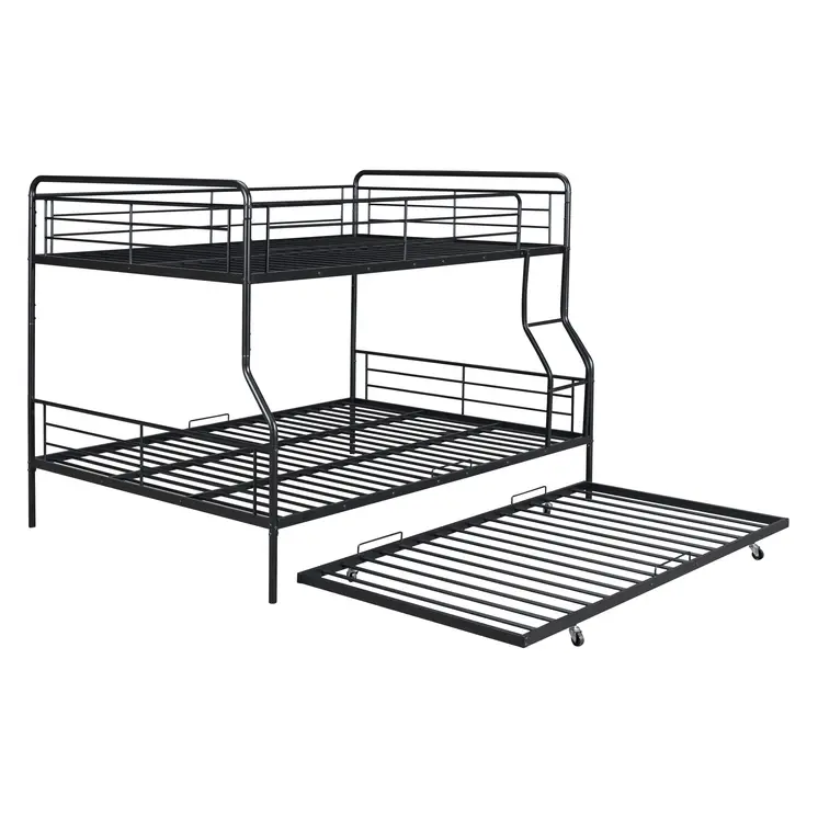 Black Full XL Over Queen Contemporary Metal Bunk Bed With Trundle
