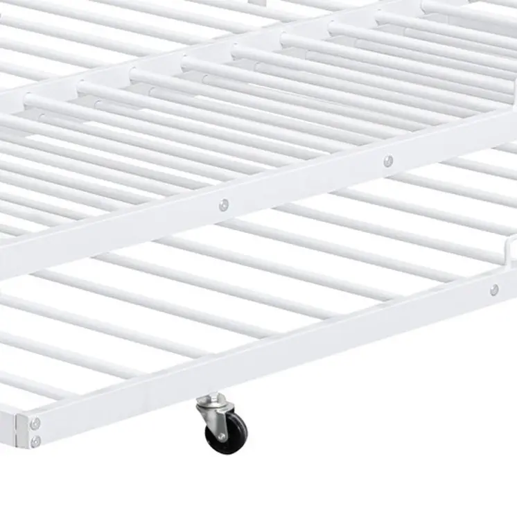 White Full XL Over Queen Contemporary Metal Bunk Bed With Trundle