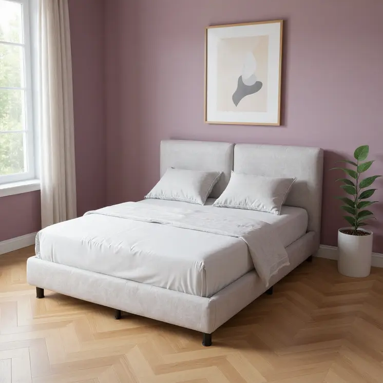 Light Gray Tufted Upholstered Queen Bed Frame