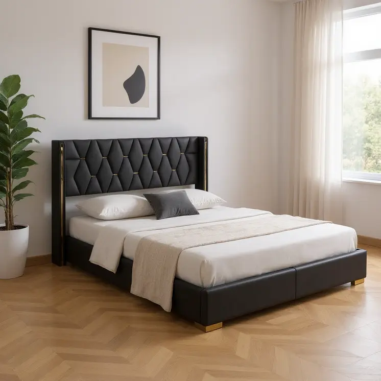 Black Tufted Upholstered Twin Bed Frame
