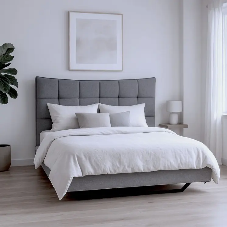 Gray Tufted Upholstered Full Bed Frame With LED Lighting And USB