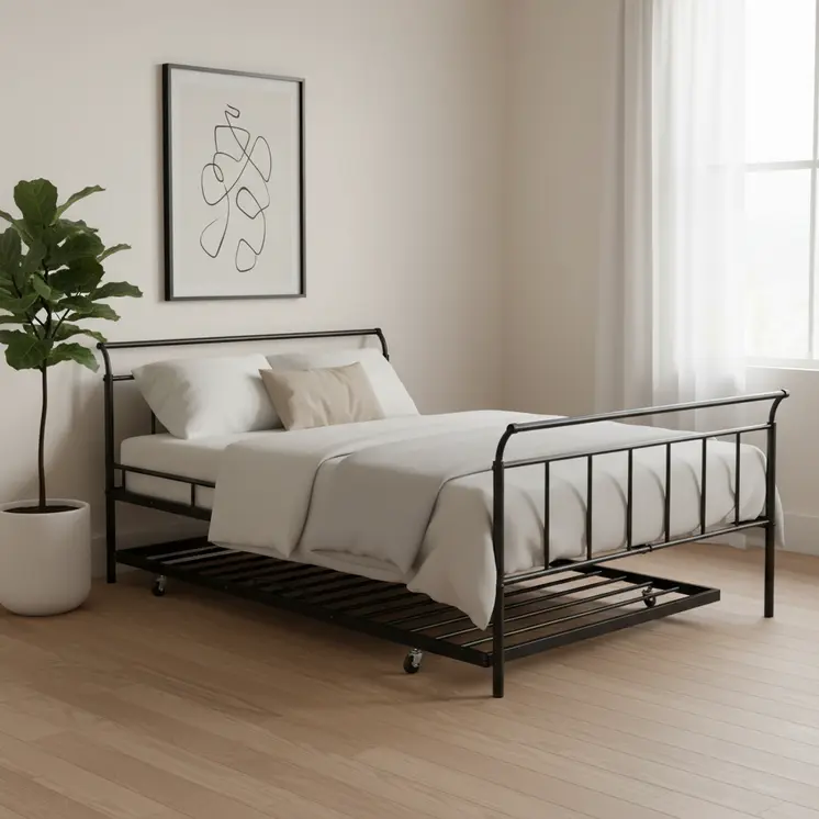 Black Metal Full Day Bed With Trundle