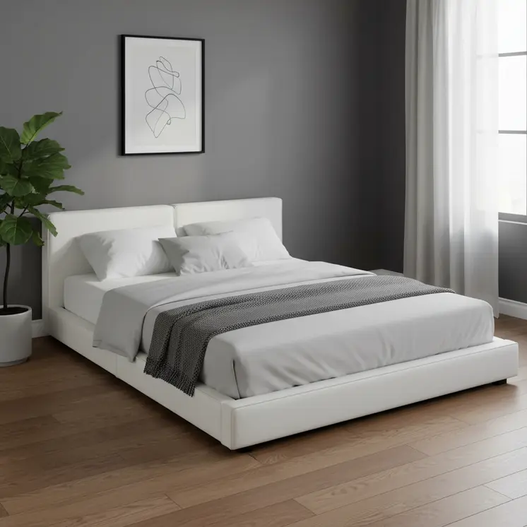 Beige Tufted Velvet Upholstered Queen Bed Frame