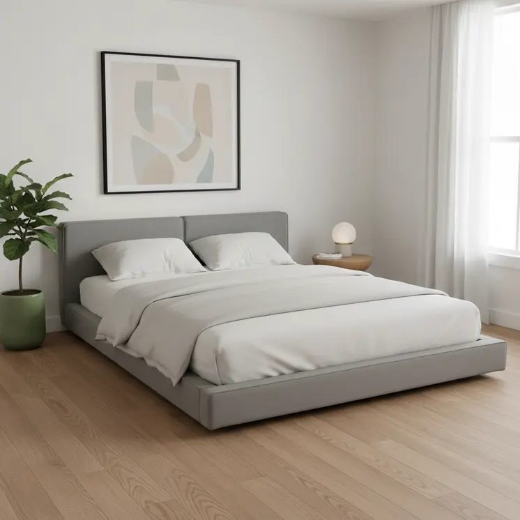 Gray Tufted Velvet Upholstered Queen Bed Frame