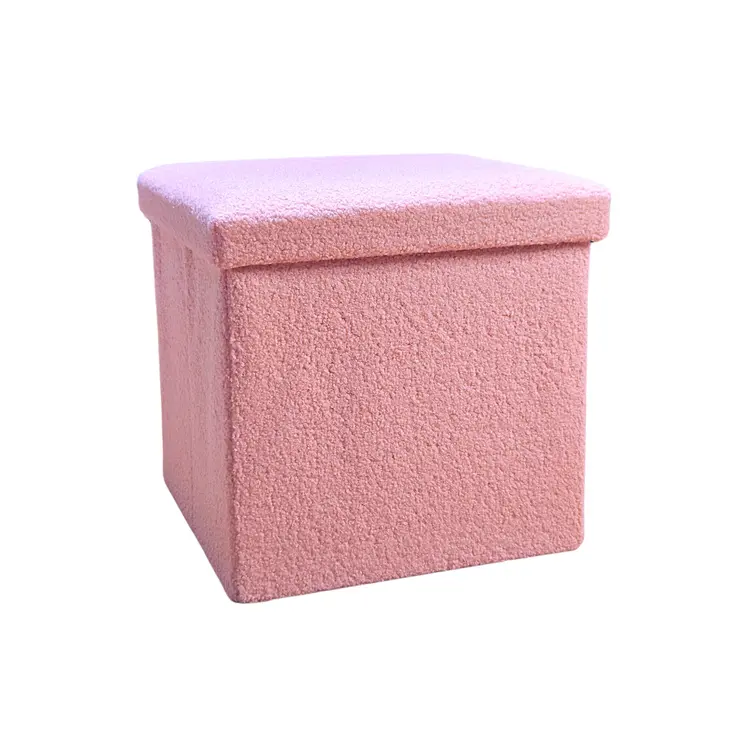 15" Pink Boucle Cube Storage Ottoman