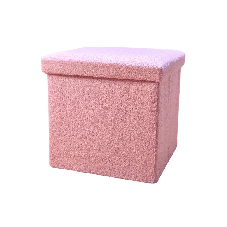 15" Pink Boucle Cube Storage Ottoman
